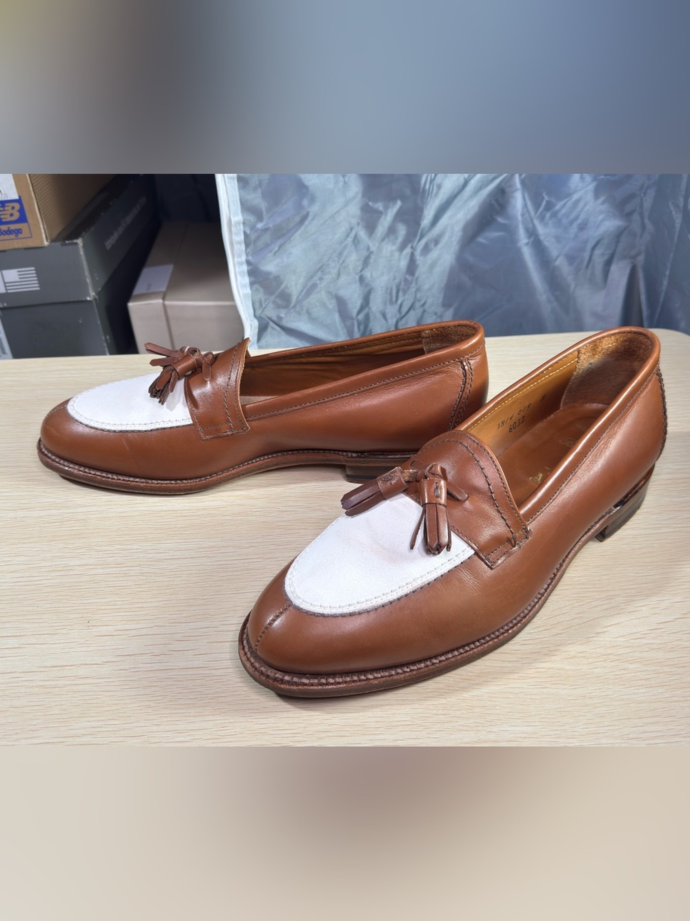 Alden x Ben Silver 9D Brown/Tan Leather White Nubuck Dress Casual Tassel Loafers